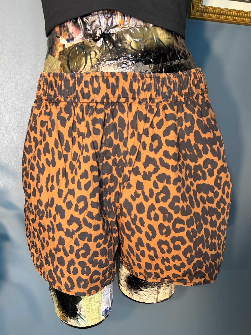 Ganni leopard print poplin cotton high rise cargo shorts